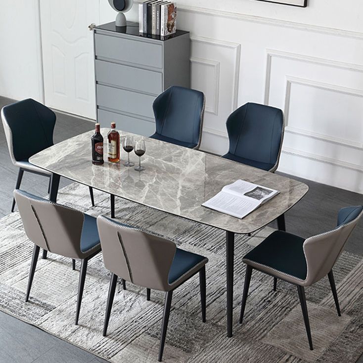 Modern Sintered Stone Table Set of 5/7 with Rectangle Table Dining Set with PU Leather Chairs Clearhalo 'Dining Room Sets' 'Dining Tables & Seating' 'dining_room_set' 'furn' 'furn_dining_room_set' 'Furniture' 'furniture_dining_room_set' 'Kitchen & Dining Furniture' 'kitchen&dining_furn' 'kitchen' 1200x1200_4e300a54-3830-4400-abb8-2464ea52670e