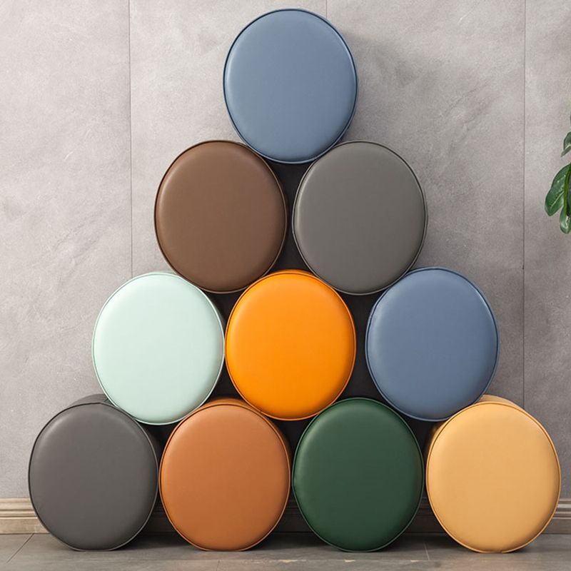 Modern Round Pouf Plain PU Leather Stain Resistant Boucle Ottoman