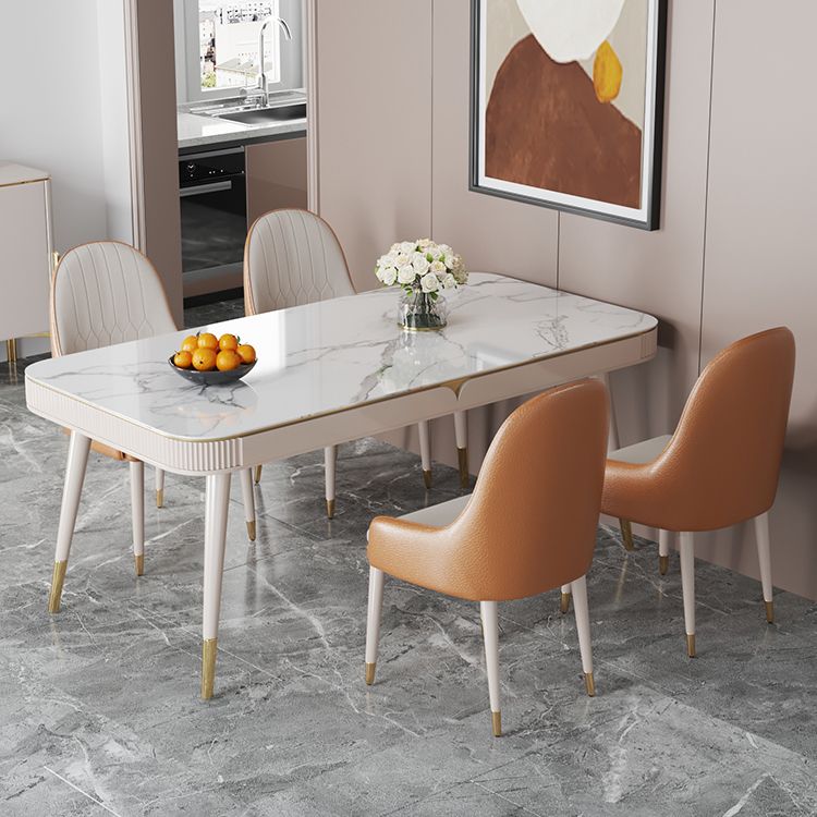 Glam White Kitchen Dining Table Sintered Stone Rectangle Dining Table with 4 Legs Clearhalo ' dining_table' 'Dining Tables & Seating' 'Dining Tables' 'furn' 'furn_dining_table' 'Furniture' 'furniture_dining_table' 'Kitchen & Dining Furniture' 'kitchen&dining_furn' 'kitchen' 'kitchen_dining_table' 1200x1200_4e357bb5-456d-49c0-b847-1c71d19b5b76