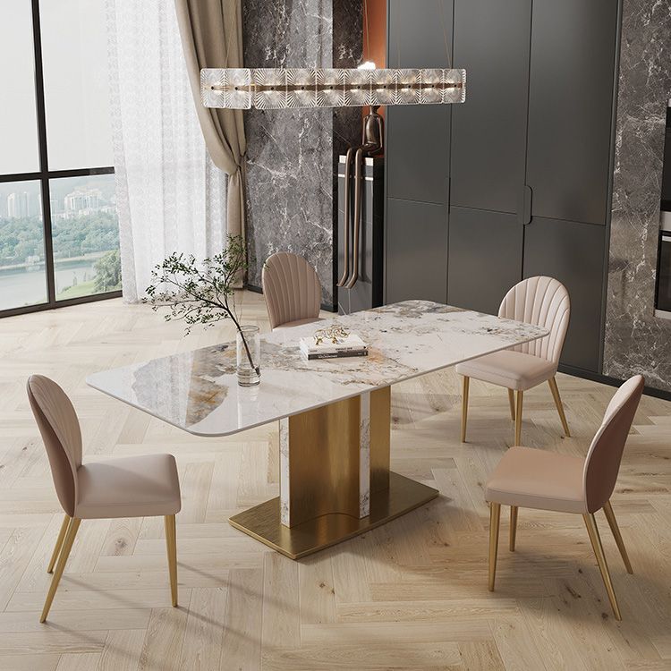 Glam Style Sintered Stone Table Dining Rectangle Table with Metal Legs for Kitchen Clearhalo 'Dining Tables & Seating' 'Dining Tables' 'dining_table' 'furn' 'furn_dining_table' 'Furniture' 'Kitchen & Dining Furniture' 1200x1200_4e3635cb-fb96-4a35-a49f-24147371d0f1