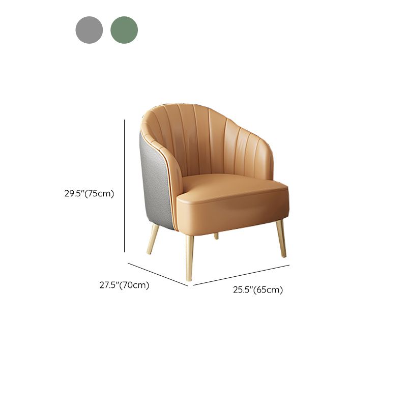 Modern Sewn Pillow Back 4 Legs Chair Upholstered Recessed Arms Chair