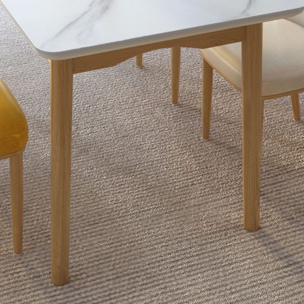 Mesa de comedor de piedra rectangular blanco moderno con 4 pies de madera maciza