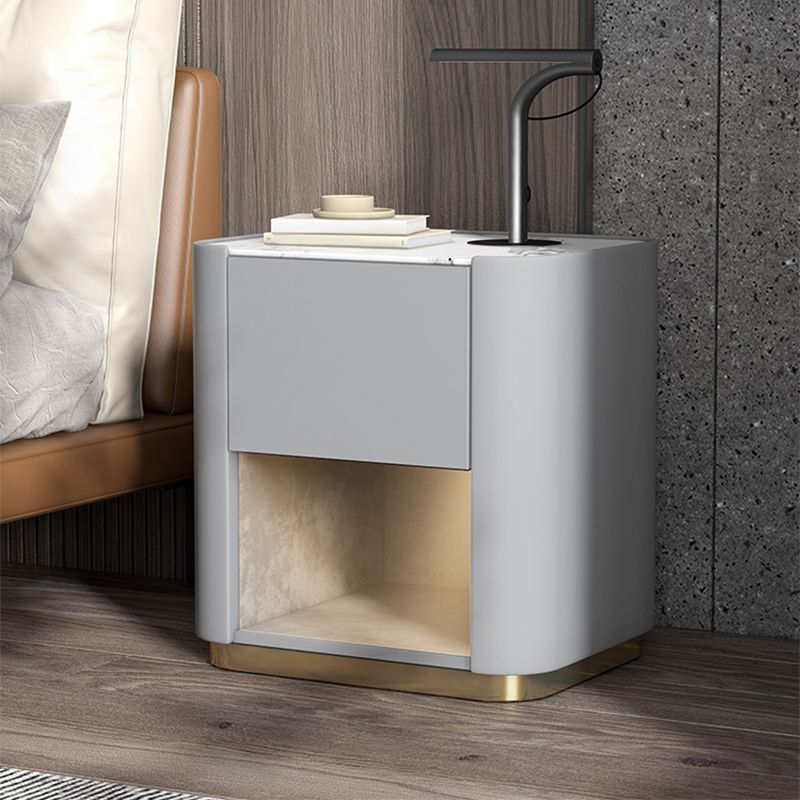 Contemporary Stone Top 1-Drawer, 1 Shelf Nightstand 21.65" Tall Nightstand Clearhalo 'Bedroom Furniture' 'furn' 'furn_night_stand' 'Furniture' 'night_stand' 'Nightstands' 1200x1200_4e3cfb50-fa12-4748-80e1-865749011b34