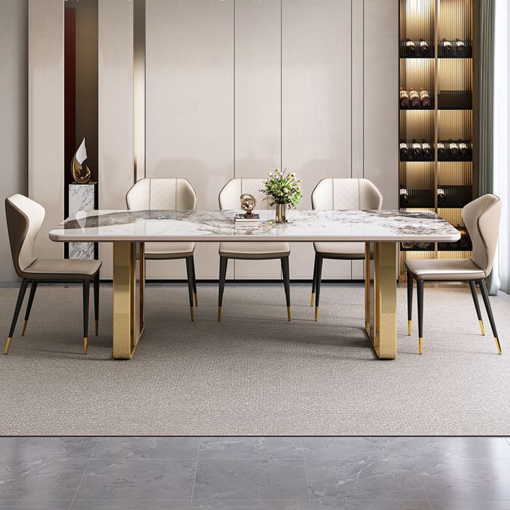 Traditional Luxury Sintered Stone Top Dining Table Rectangle Table With Metal Double Pedestal Clearhalo ' dining_table' 'Dining Tables & Seating' 'Dining Tables' 'furn' 'furn_dining_table' 'Furniture' 'furniture_dining_table' 'Kitchen & Dining Furniture' 'kitchen&dining_furn' 'kitchen' 'kitchen_dining_table' 1200x1200_4e402303-9b54-45fc-9efc-1a56aa94fce4