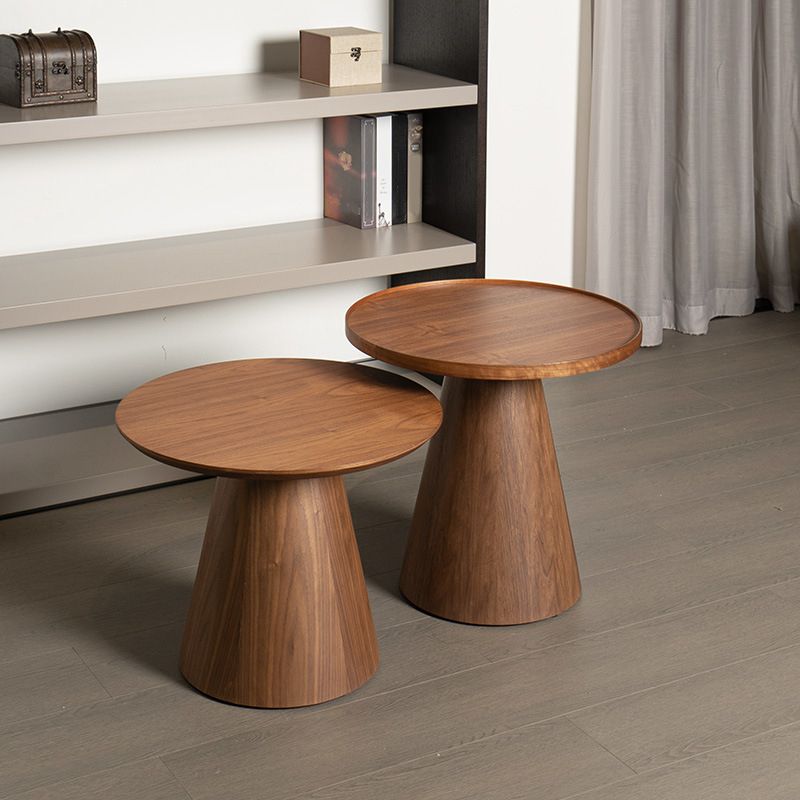 Round Solid Wood Coffee Table Pedestal Coffee Cocktail Table