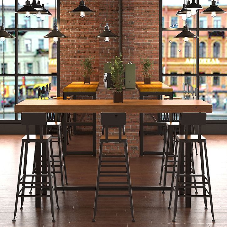 Brown Modern Bar Table Solid Wood Bar Table with Metal Base for Coffee Shop, Only Table Clearhalo 'Bar Furniture' 'Bar Tables' 'bar_tables' 'furn' 'furn_bar_tables' 'Furniture' 'furniture_bar_tables' 'Kitchen & Dining Furniture' 1200x1200_4e42f2ed-a47c-499a-acfa-58b704508e3c
