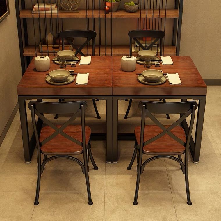 Solid Wood Industrial Dining Table Brown Square Table with Trestle Base for Dinning Room Clearhalo ' dining_table' 'Dining Tables & Seating' 'Dining Tables' 'furn' 'furn_dining_table' 'Furniture' 'furniture_dining_table' 'Kitchen & Dining Furniture' 'kitchen&dining_furn' 'kitchen' 'kitchen_dining_table' 1200x1200_4e447130-0350-49d9-8764-0c83641f2f3c