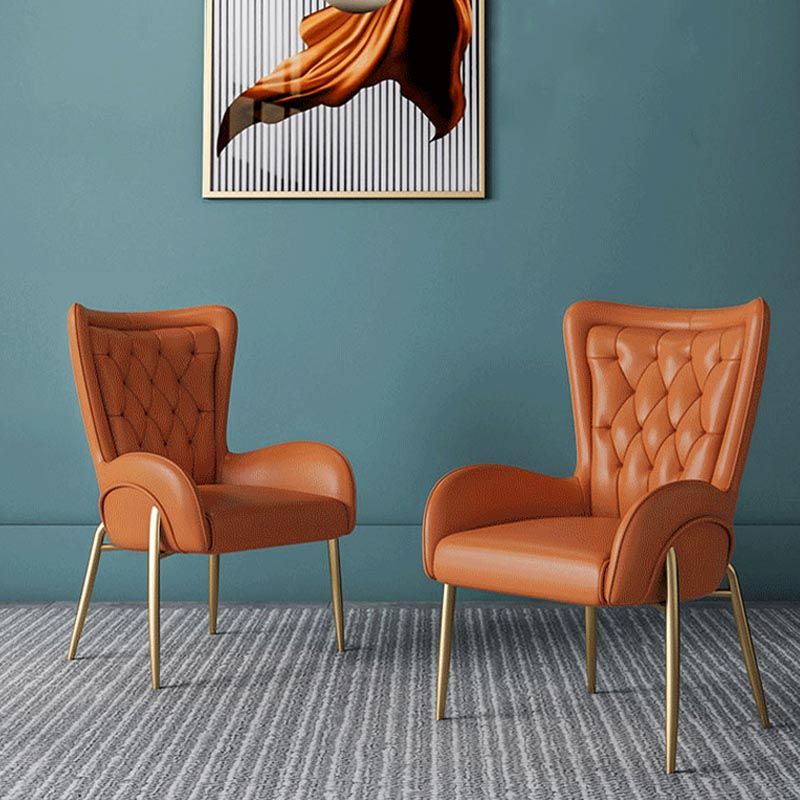 Glam Upholstered Chair Leather Arm Dining Chair with Gold Legs Clearhalo 'Dining Chairs' 'Dining Tables & Seating' 'dining_chair' 'furn' 'furn_dining_chair' 'Furniture' 'Kitchen & Dining Furniture' 1200x1200_4e44cb84-d14c-4ad7-a5b0-e4a47a6432d4