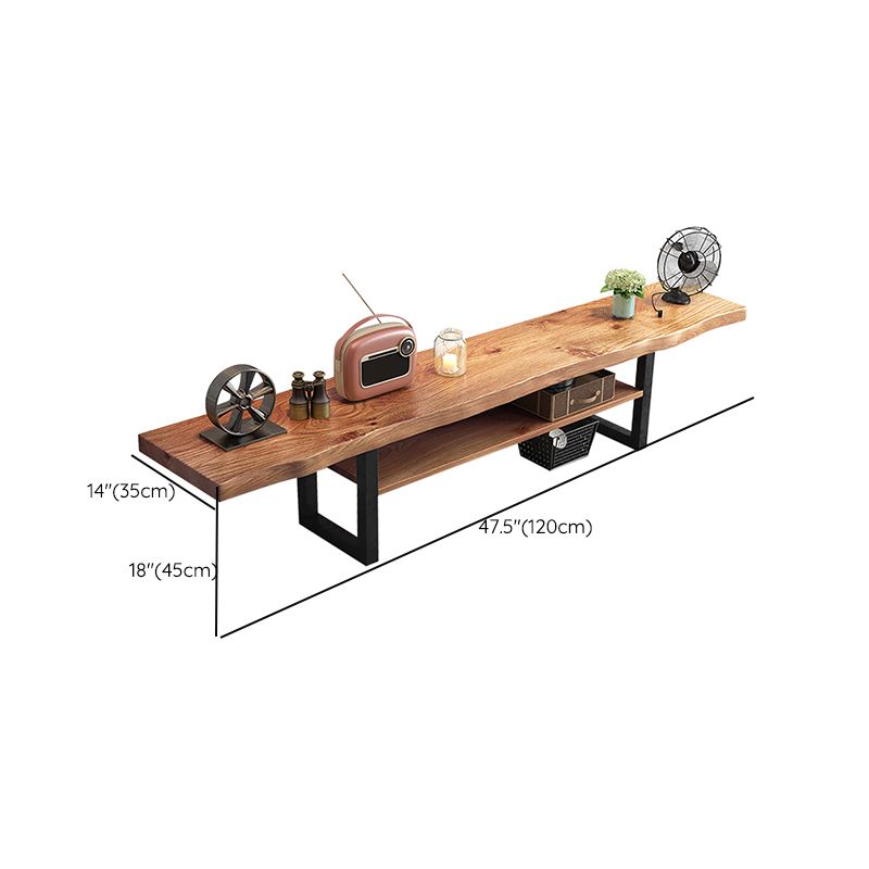 Console multimédia en bois naturel avec étagères, meuble TV industriel, bois de pin