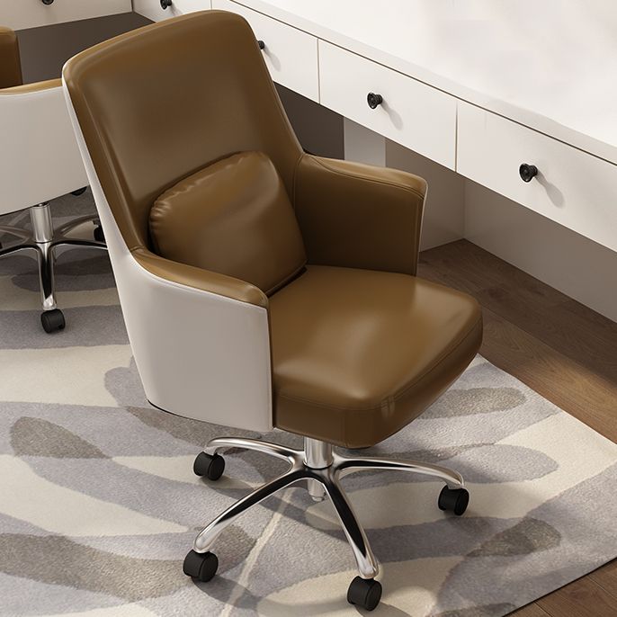 フェイクレザータスクチェアモダンな調整可能なスイベルオフィスチェア固定腕