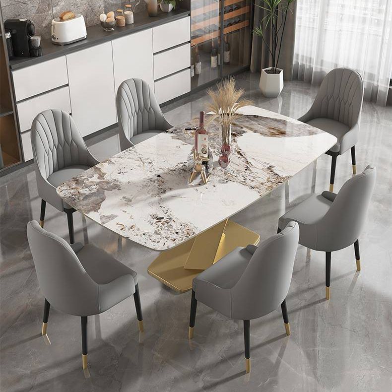 Glam Rectangle Dining Table Sintered Stone Table with Metal Leg for Home Clearhalo 'Dining Tables & Seating' 'Dining Tables' 'dining_table' 'furn' 'furn_dining_table' 'Furniture' 'Kitchen & Dining Furniture' 1200x1200_4e4daf72-6f65-4cda-9102-c0b8fe5b2ff9