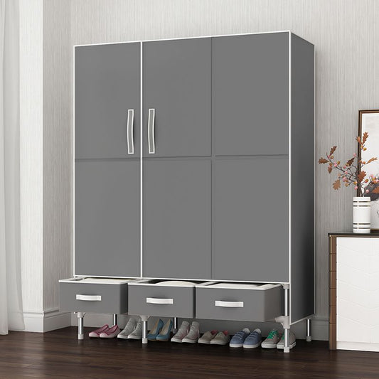 Hinged Wardrobe Cabinet with Garment Rod Steel Wardrobe Armoire