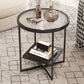 Modern Glass Side End Table Metal Cross Legs Round Corner Table