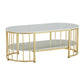 Glam Oval Coffee Table with Marble Top and Storage Shelf and Steel Base