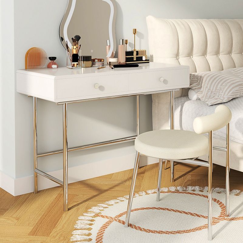 Black/White Contemporary Vanity 2 Storage Drawers with Padded Stool