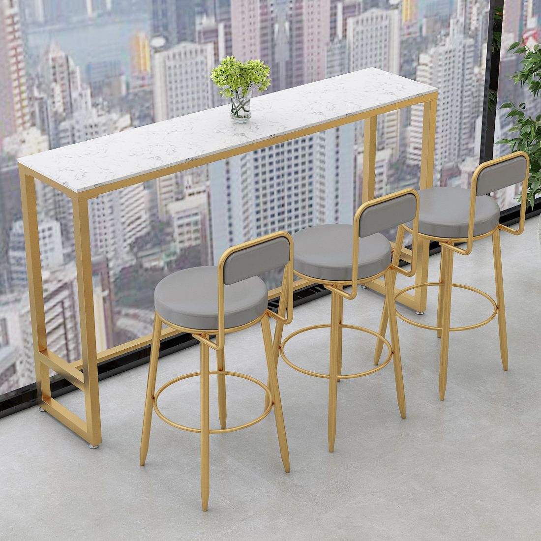 Tabouret de bar en marbre faux et jeu de table 1/4 pièces