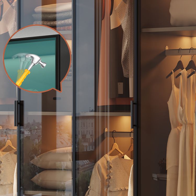 Freestanding Tempered Glass Wardrobe Modern Wardrobe with Garment Rod Clearhalo 'Armoires & Wardrobes' 'armoires_wardrobes' 'Bedroom Furniture' 'furn' 'furn_armoires_wardrobes' 'Furniture' 1200x1200_4e5b0d55-dc4a-47bf-8cd6-95defb0a1e78