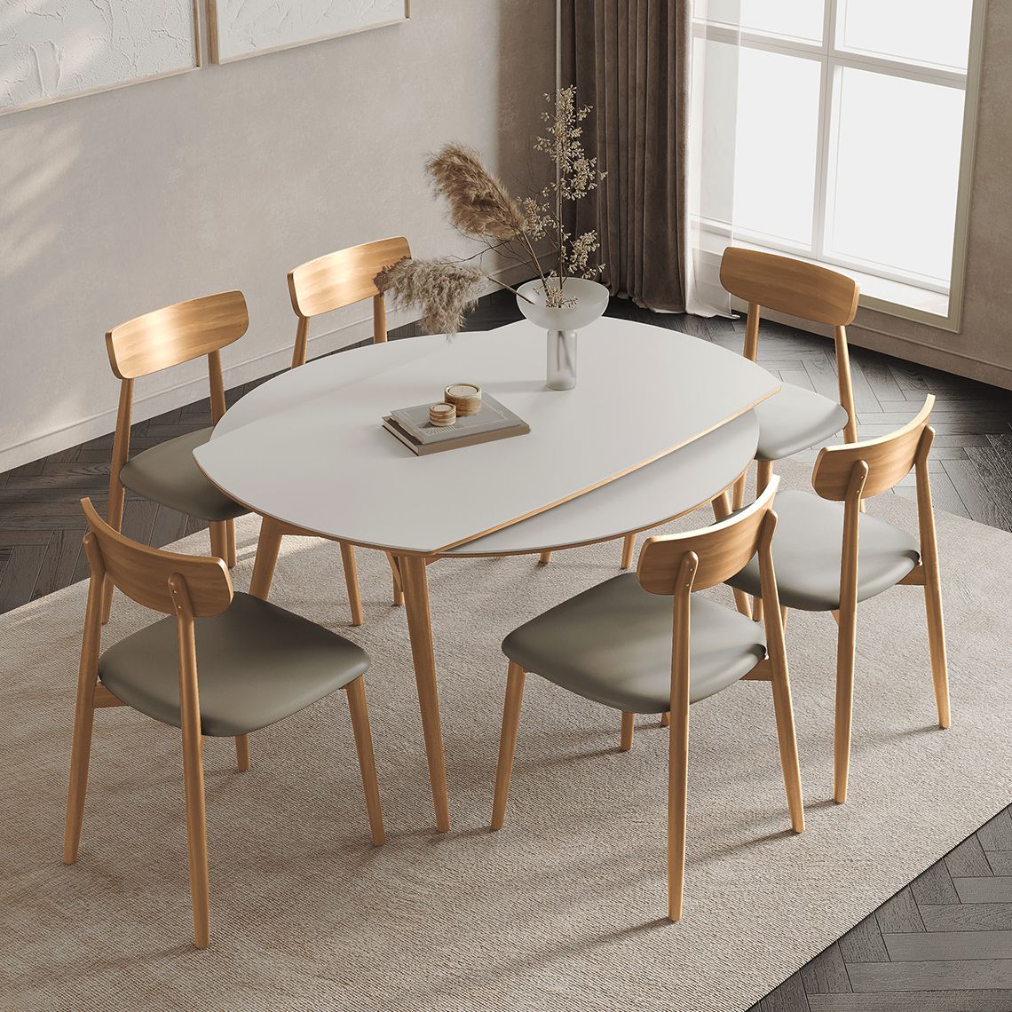 Modern White Stone Top Dining Table Extendable for Small Spaces Clearhalo 'Dining Tables & Seating' 'Dining Tables' 'dining_table' 'furn' 'furn_dining_table' 'Furniture' 'Kitchen & Dining Furniture' 1200x1200_4e5e8c44-8116-4a85-b38c-5a5380bfebab