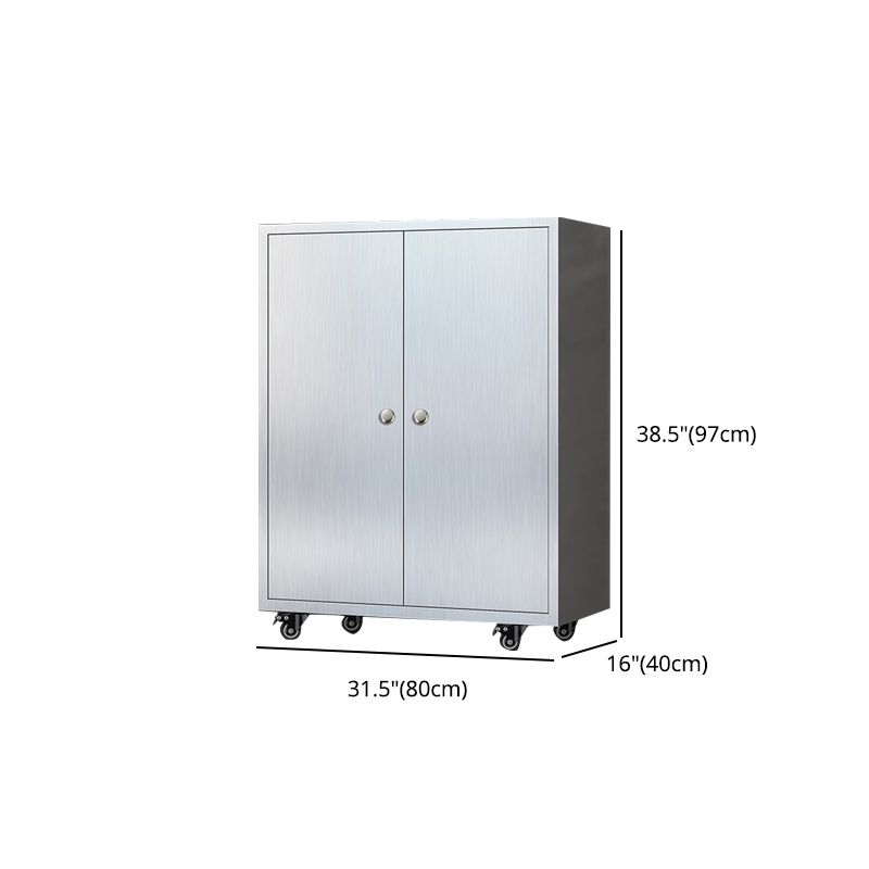 Modern Stainless Steel Dining Server Silver Adjustable Shelving Cabinets with Door Clearhalo 'buffet_sideboard' 'Buffets & Sideboards' 'furn' 'furn_buffet_sideboard' 'Furniture' 'furniture_buffet_sideboard' 'Kitchen & Dining Furniture' 1200x1200_4e5eba6f-832d-41d9-8574-07c14eecdad6