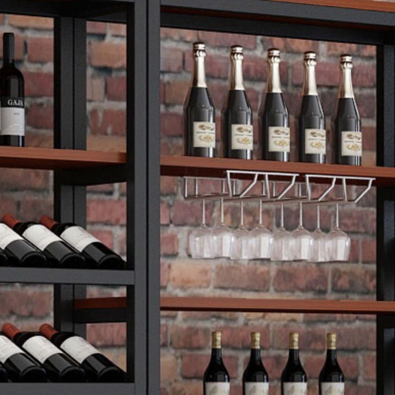 Bouteille à vin de sol en métal et porte-verre en verre support de vin en bois moderne pour cuisine