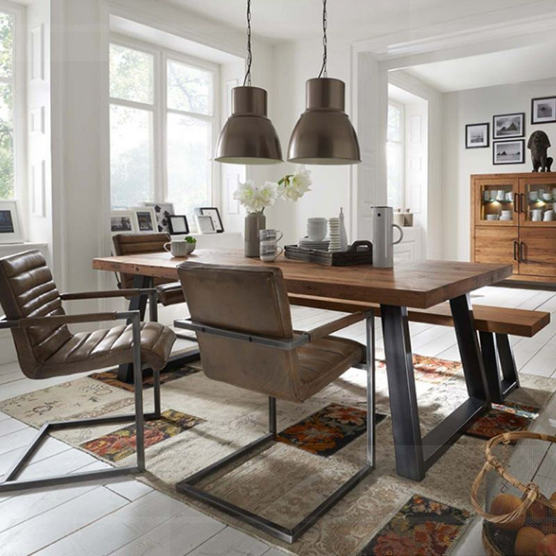 Metal Industrial Rectangle Table Pine Solid Wood Top Dining Table with Sled Base Clearhalo 'Dining Tables & Seating' 'Dining Tables' 'dining_table' 'furn' 'furn_dining_table' 'Furniture' 'furniture_dining_table' 'Kitchen & Dining Furniture' 1200x1200_4e63bda4-7a16-4d03-b113-fe780ceaf6d1