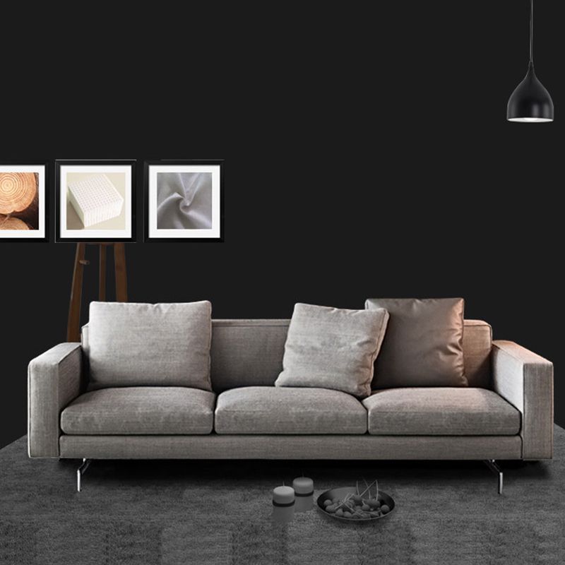 Sofá de brazo sqaure de 3 plazas gris contemporáneo sofá con 3 almohadas
