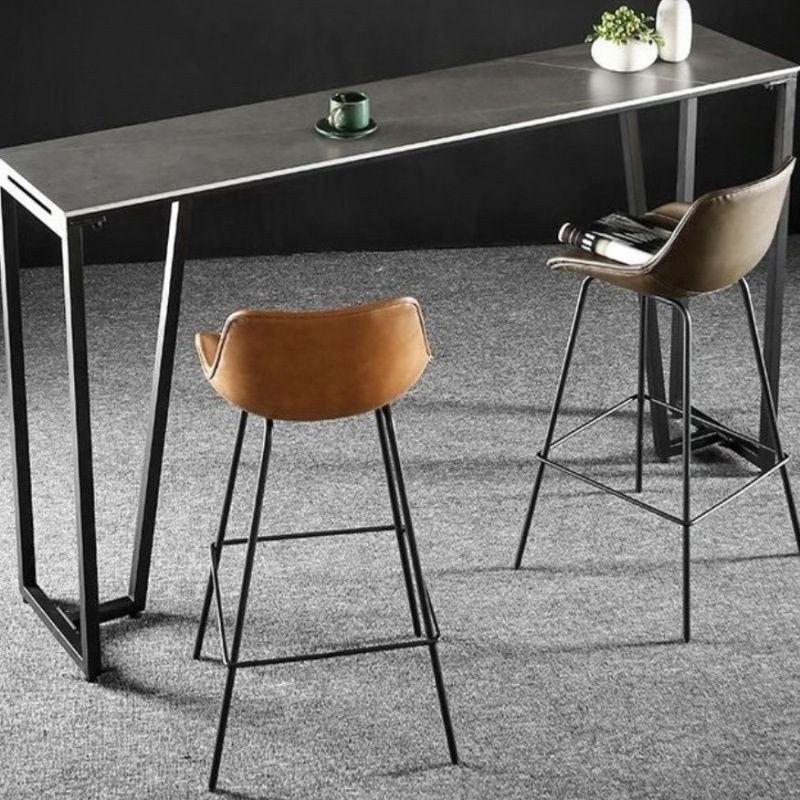 Mesa rectangular contemporánea con altura de barra, mesa de comedor interior de hierro y piedra