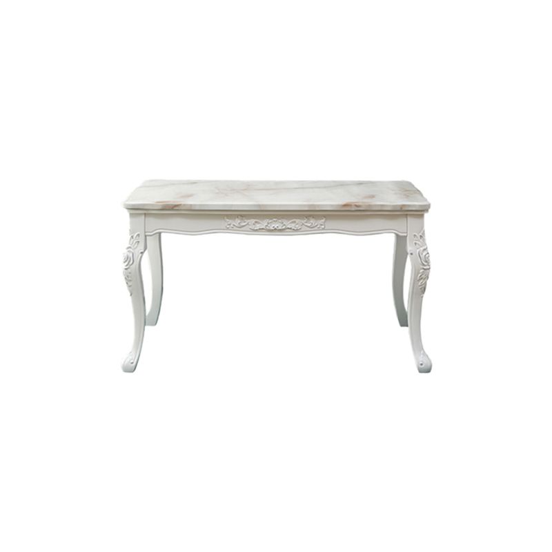 White Color Rectangle Marble Fixed Dinner Table with 4 Legs for Dining Room