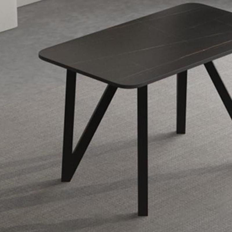Industrial Rectangle Tripod Base Dining Table Black Frame Stone Top Dining Table Clearhalo 'Dining Tables & Seating' 'Dining Tables' 'dining_table' 'furn' 'furn_dining_table' 'Furniture' 'furniture_dining_table' 'Kitchen & Dining Furniture' 'kitchen' 'kitchen_dining_table' 1200x1200_4e677fbd-1696-4bf9-93c1-234b36c80deb