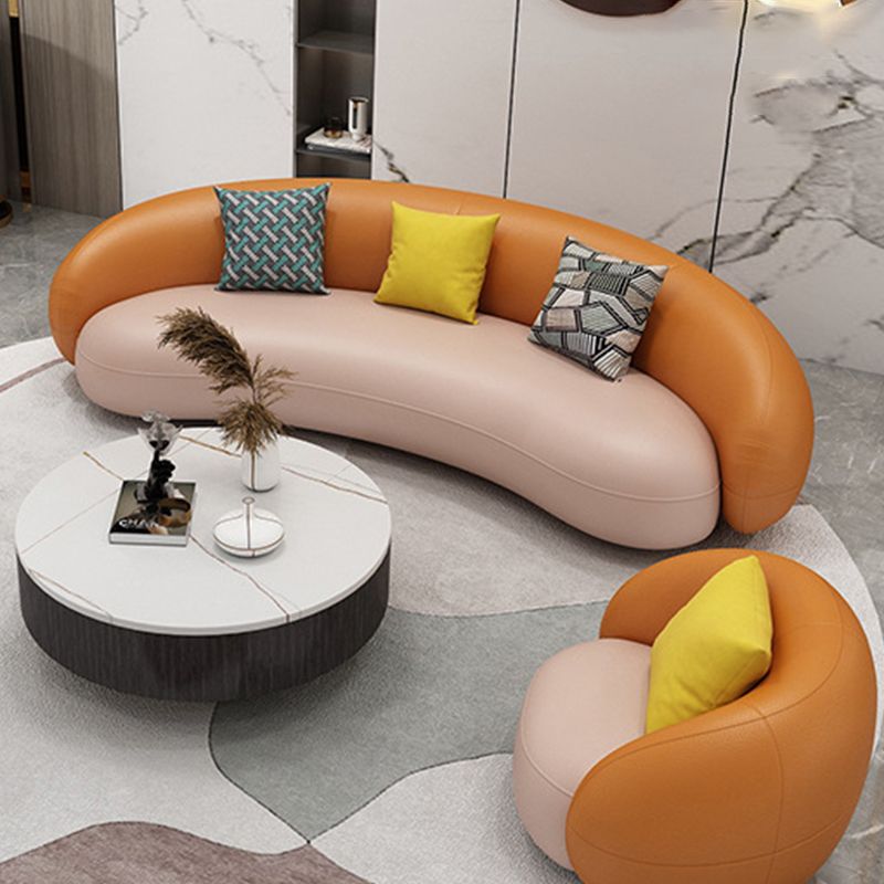 Orange Faux Leather Curved Sofa Contemporary Armless Sofa for Living Room