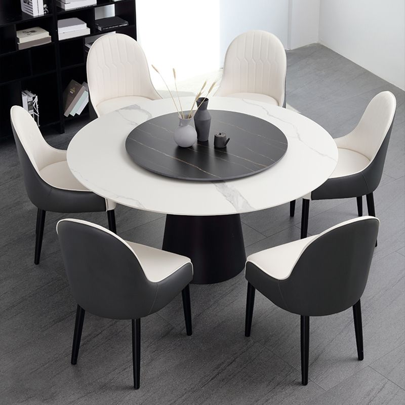 Modern Dining Set 1/5/7 Pcs Round Sintered Stone Dining Table with Upholstered Chairs
