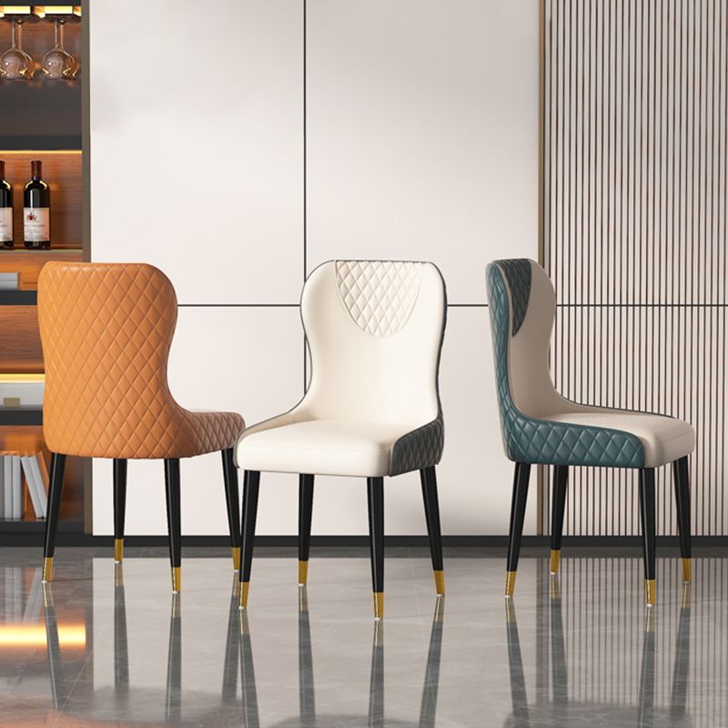 Modern Style Leather Chair Armless Parsons Chair with Wooden Legs for Kitchen Clearhalo ' kitchen&dining_furn' 'Dining Chairs' 'Dining Tables & Seating' 'dining_chair' 'furn' 'furn_dining_chair' 'Furniture' 'furniture_dining_chair' 'Kitchen & Dining Furniture' 'kitchen' 1200x1200_4e68fa90-1374-46e7-aa39-ea609f933a35