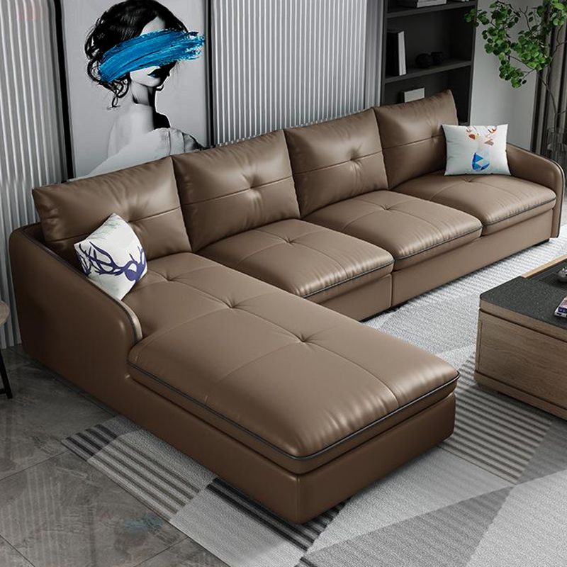 31.49 " H Brown Leather Square Arm Tufted Sofa & Chaise for Living Room Clearhalo 'furn' 'furn_sectionals' 'Furniture' 'Living Room Furniture' 'Sectionals' 1200x1200_4e6abb0b-d4a7-4c02-b455-30ce8b3fba1f