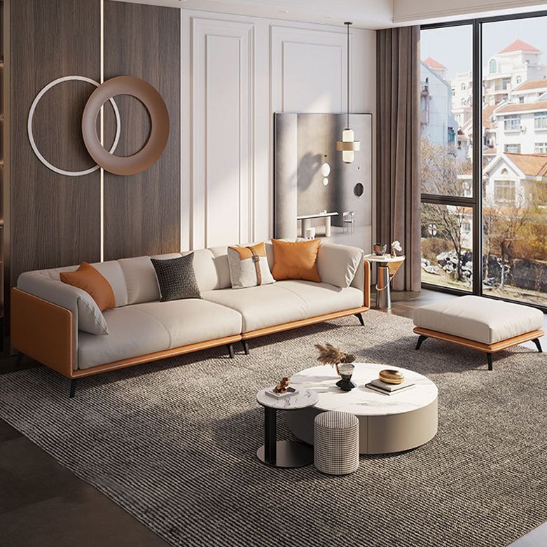 Contemporary Faux Leather Sofa with Tuxedo Arm in Orange and White Clearhalo 'furn' 'furn_sofas' 'Furniture' 'Living Room Furniture' 'Sofa' 'sofas' 1200x1200_4e6b1cc3-df3e-44d9-8b7e-d42e5d5c2d28