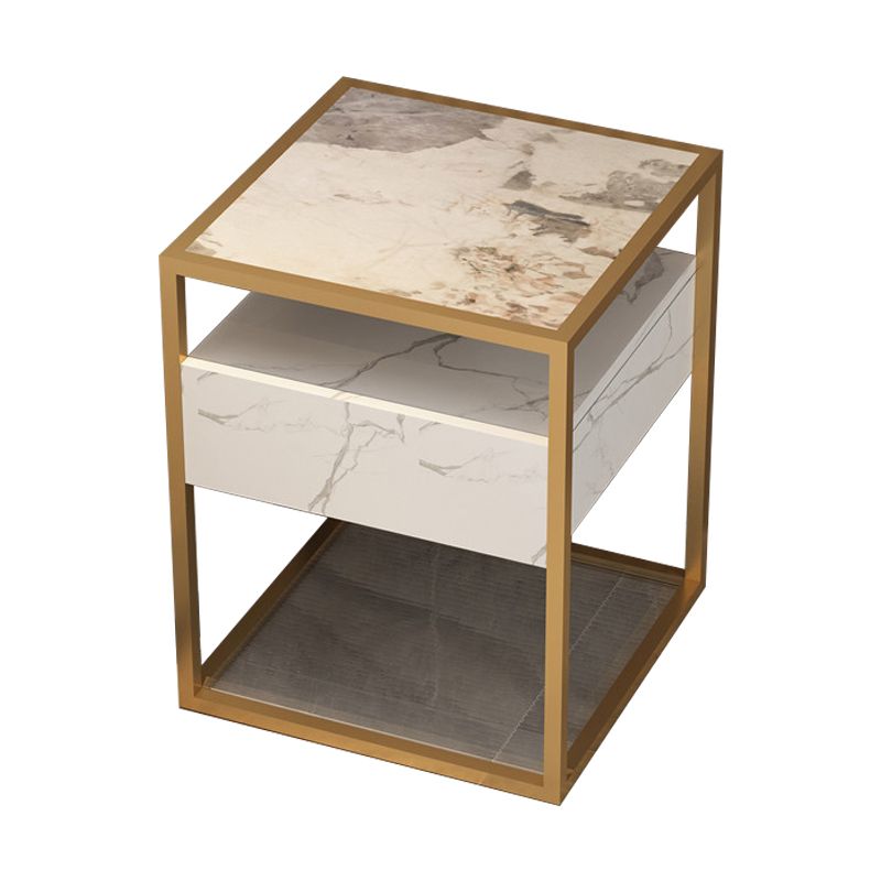 Tableau supérieur en verre carré / pierre 21.26 "Table d'appoint à 1 tirage de haut avec étagère de rangement