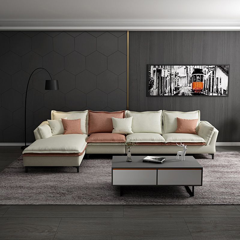 Faux Leather Pillow Top-arm Sectionals with Pillowed Back Cushions