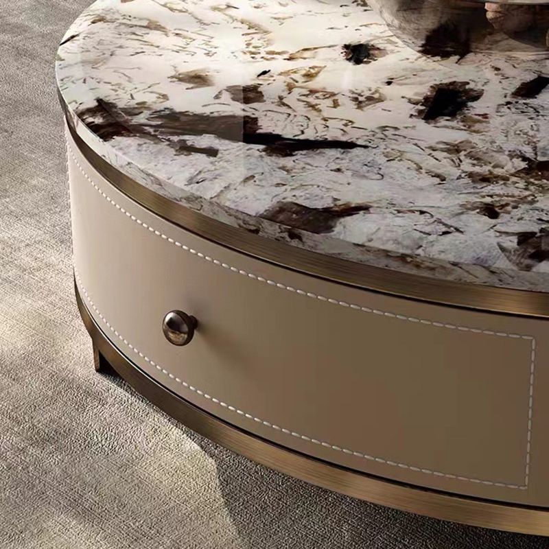 Drum Base Design Marble White/black White Top Metal Base Round Coffee Table Clearhalo 'Coffee & Accent Tables' 'Coffee Tables' 'coffee_tables' 'furn' 'furn_coffee_tables' 'Furniture' 'Living Room Furniture' 1200x1200_4e70913c-e6bd-492e-97e7-9b6412175d01