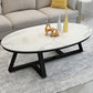 Glam ovale leistenen salontafel, 47 cm hoge cocktailtafel met ijzeren kruispoten