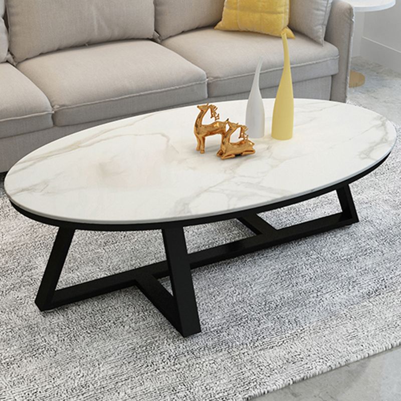 Glam ovale leistenen salontafel, 47 cm hoge cocktailtafel met ijzeren kruispoten