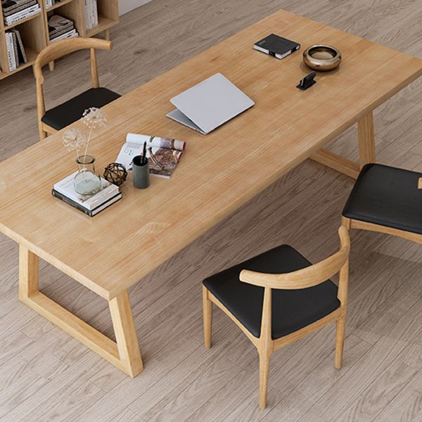 モダンな長方形のライティングデスクソリッドウッドスレッドベースオフィスデスク