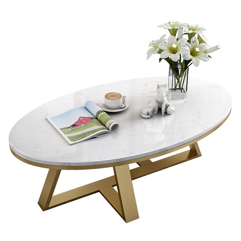 Modern Rectangular Slate 4 Legs Coffee Table White Champagne Cocktail Table