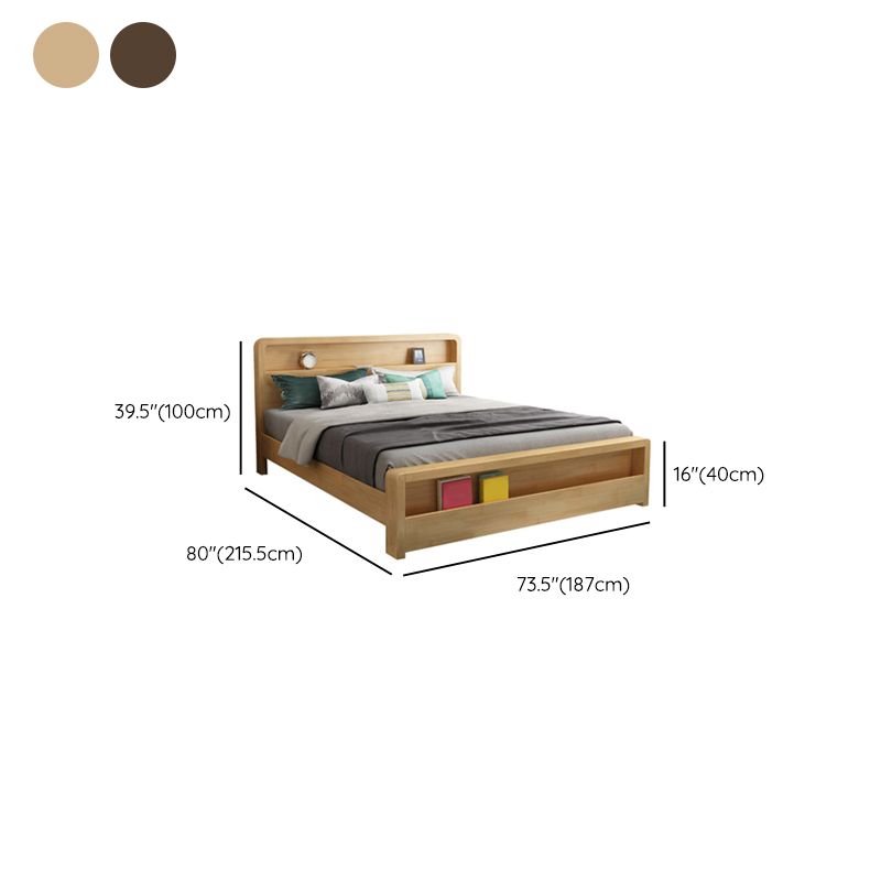 Storage Solid Wood Panel Bed Rubberwood Standard Bed with Headboard