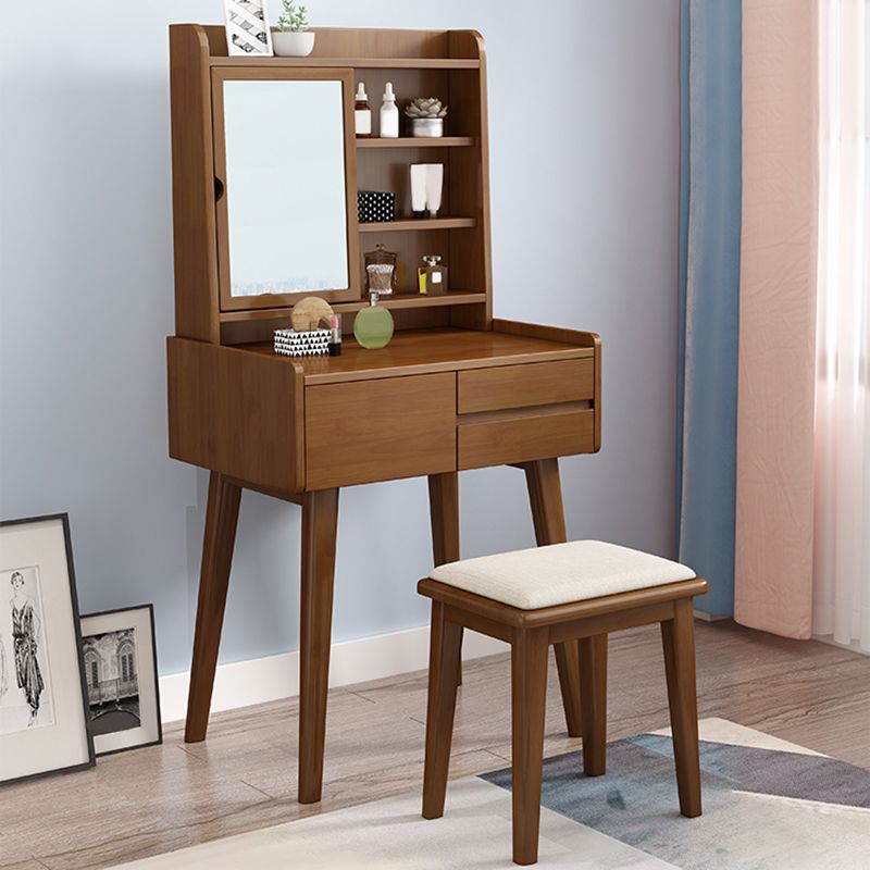 Solid Wood Vanity Table Set 3-Drawer Makeup Vanity Table with Mirror and Stool Clearhalo 'Bedroom Furniture' 'furn' 'furn_makeup_vanities' 'Furniture' 'Makeup Vanities' 'makeup_vanities' 1200x1200_4e7de074-81b5-4034-a519-e1110284cc62