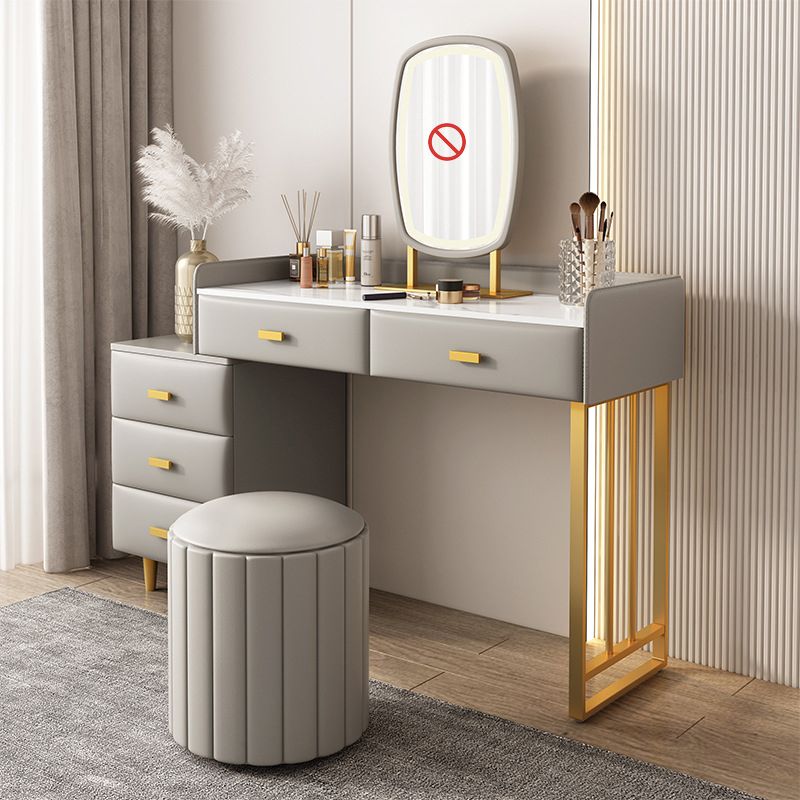 Luxurious Stone Top Vanity and Stool 5 Drawers Dressing Table Clearhalo 'Bedroom Furniture' 'furn' 'furn_makeup_vanities' 'Furniture' 'Makeup Vanities' 'makeup_vanities' 1200x1200_4e86f66d-a10b-4fa5-ab3c-740299e5efd0