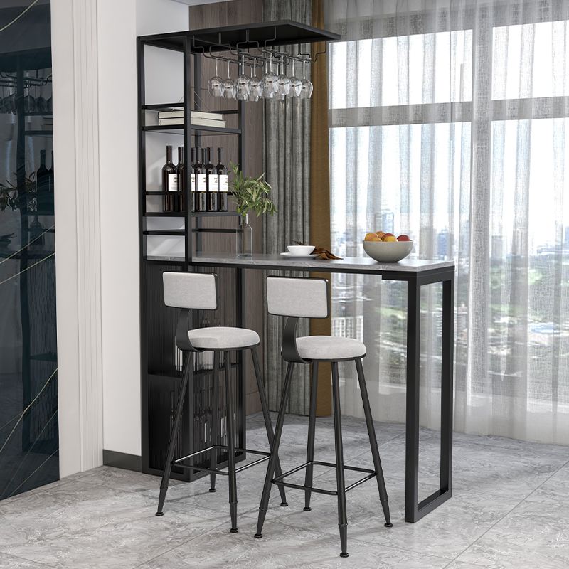 Modern Iron Bar Dining Table Stone Top Rectangle Indoor Bistro Table with Wine Rack Clearhalo 'Bar Furniture' 'Bar Tables' 'bar_tables' 'furn' 'furn_bar_tables' 'Furniture' 'furniture_bar_tables' 'Kitchen & Dining Furniture' 1200x1200_4e872118-100e-4d0a-8a06-18b282e16ed6
