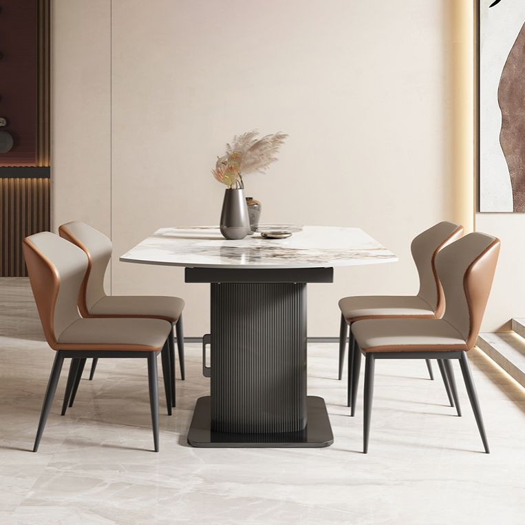 Nordic Sintered Stone Table Set of 5/7 with Round Table Foldable Dining Set with Leather Chairs Clearhalo 'Dining Room Sets' 'Dining Tables & Seating' 'dining_room_set' 'furn' 'furn_dining_room_set' 'Furniture' 'furniture_dining_room_set' 'Kitchen & Dining Furniture' 'kitchen&dining_furn' 'kitchen' 1200x1200_4e895635-6b4f-4803-9e73-0a35352b8399