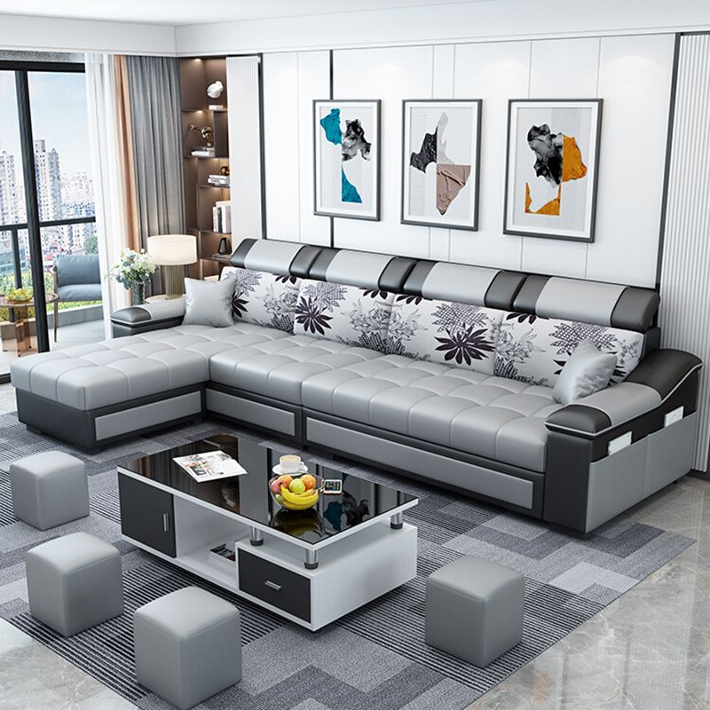 106.3"D x 57"W x 35.43"H Sloped Arm Sectionals, Modern High Back Sofa with Storage Clearhalo 'furn' 'furn_sectionals' 'Furniture' 'furniture_sectionals' 'kitchen' 'kitchen_sectionals' 'Living Room Furniture' 'Sectionals' 1200x1200_4e89b734-4802-4868-8e0a-b92bdd92fd24