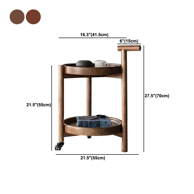 Tavolino in legno del vassoio rotondo scandinavo da 21,6 pollici con scaffale e ruota