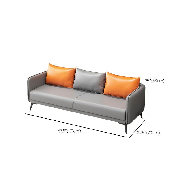 Tuxedo Arm Sofa 24.8" High Faux Leather/Genuine Leather Sofa with Pillows