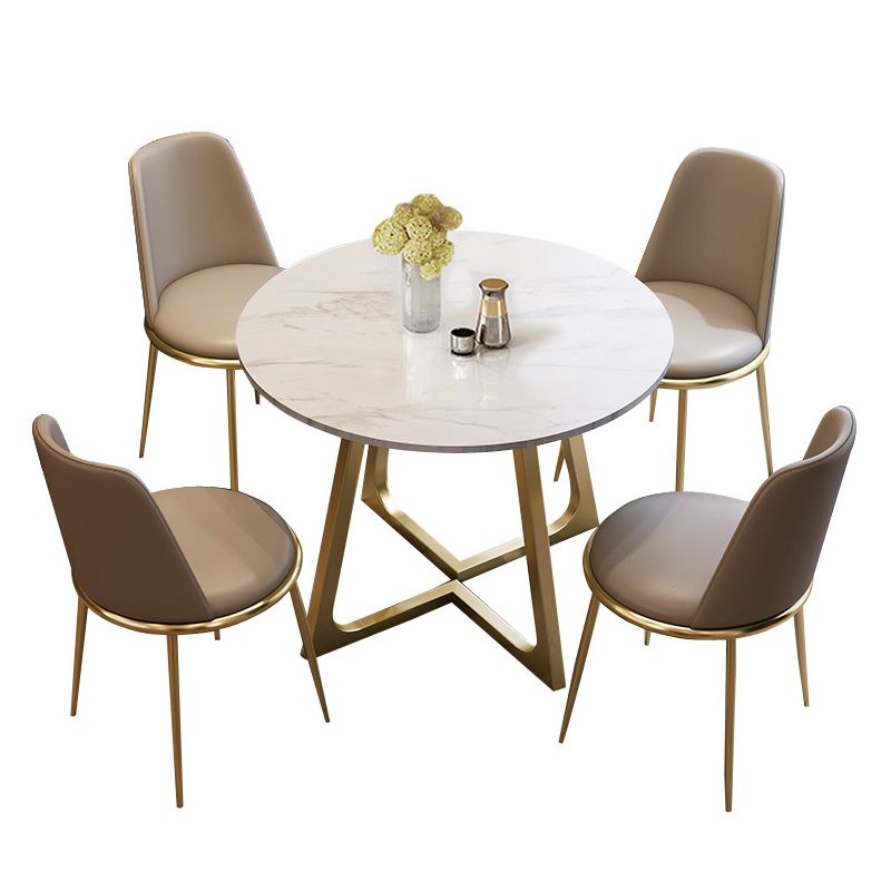Glam Stone Round Dining Table Double Pedestal Table for Dining Room Clearhalo 'Dining Tables & Seating' 'Dining Tables' 'dining_table' 'furn' 'furn_dining_table' 'Furniture' 'Kitchen & Dining Furniture' 1200x1200_4e92b84f-5317-4143-a7e1-12b7578139e5